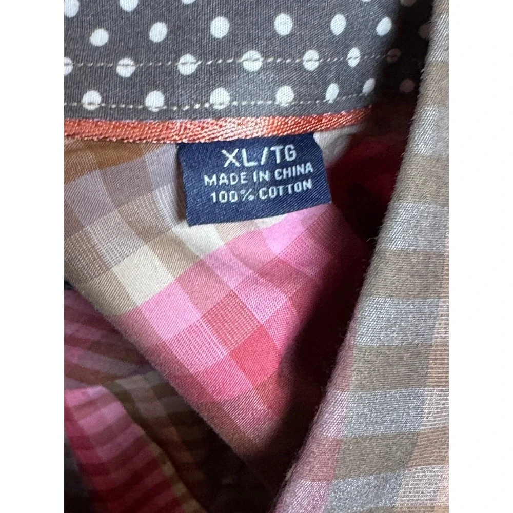 Tommy Bahama Mens XL Plaid Long Sleeve Button‎ Down Shirt Pink Brown Gray Cotton